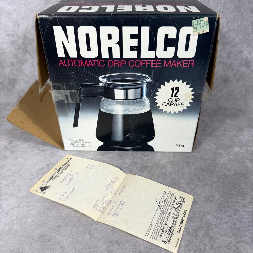 Vtg Norelco Automatic Drip Coffee Maker 12 Cup‎ Carafe RP4 Replacement NEW IN BO